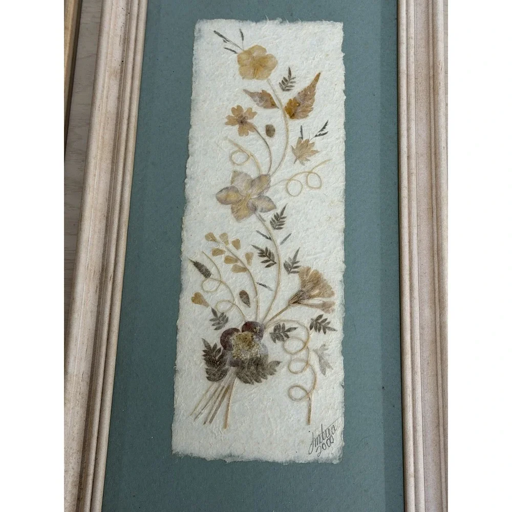 Vintage 'Wildflower' Pressed‎ Floral Botanical Panels Pink and Blue Background